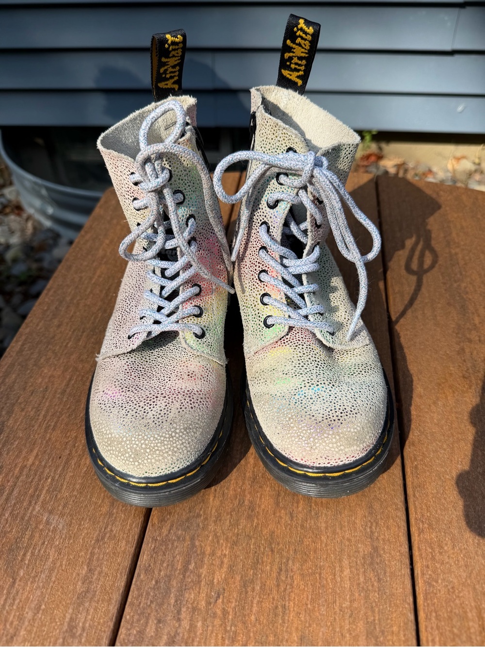 Dr. Martens Kid’s Iridescent Lace-Up Combat Boots - Beige Multicolor